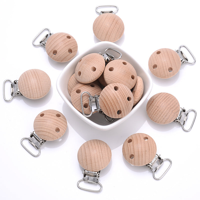 Set of 10 30mm Beech Clips for Pacifier Chains, Anti-drop Clips, Wooden Clips, Pacifier Holder Accessories - Perfect for Christmas, Halloween, Thanksgiving, and Carnival Gifts