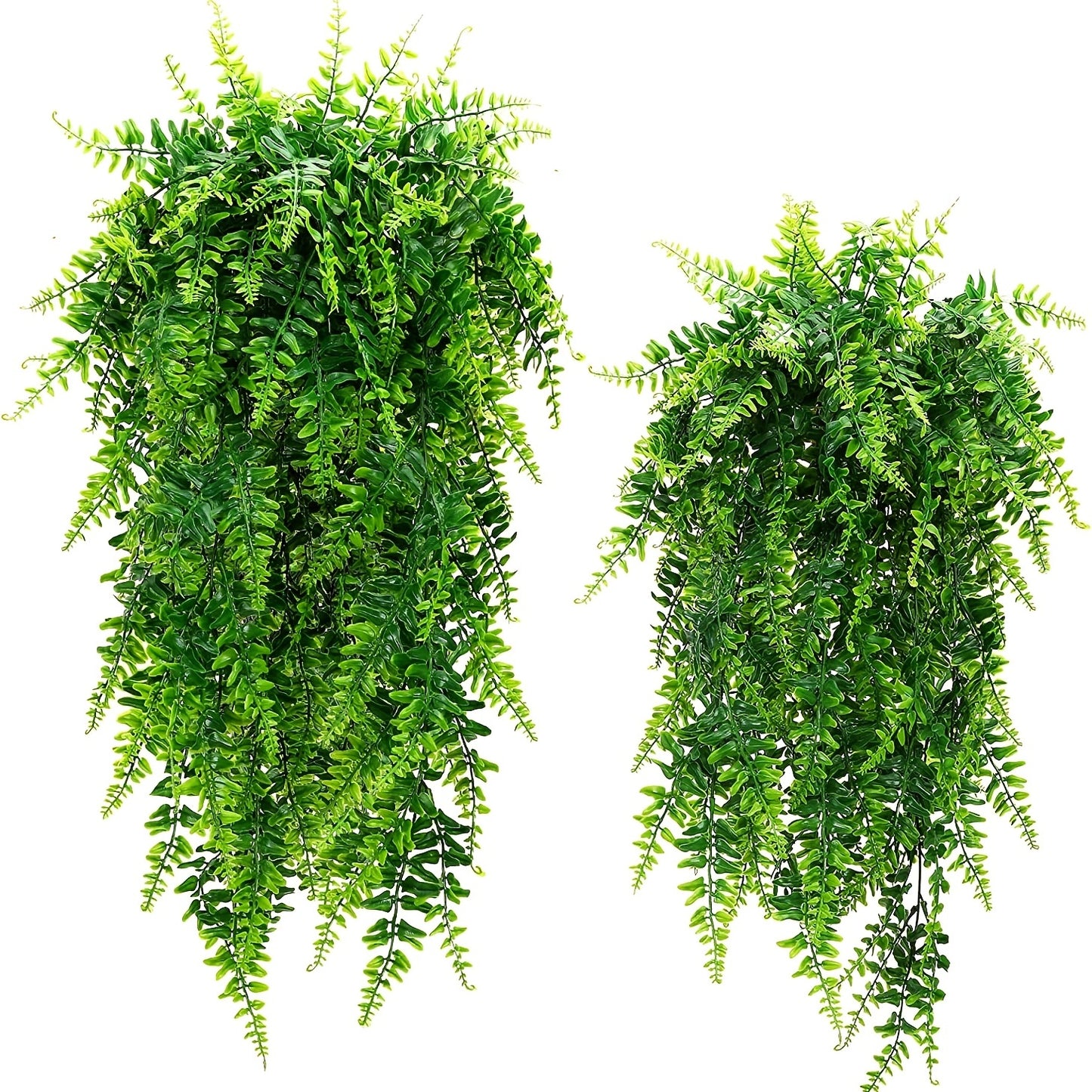 Premium artificial Boston ferns and rattan hanging plant with UV resistance. Ideal for outdoor use, weddings, and home decor.