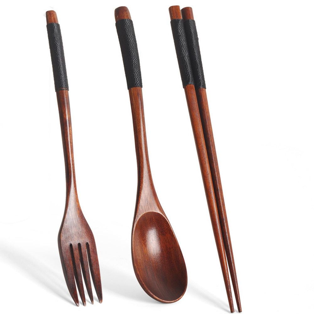 3-Piece High-Quality Wooden Cutlery Set: Spoon, Fork, Chopsticks | Handcrafted, Lightweight, Durable Kitchen Utensils