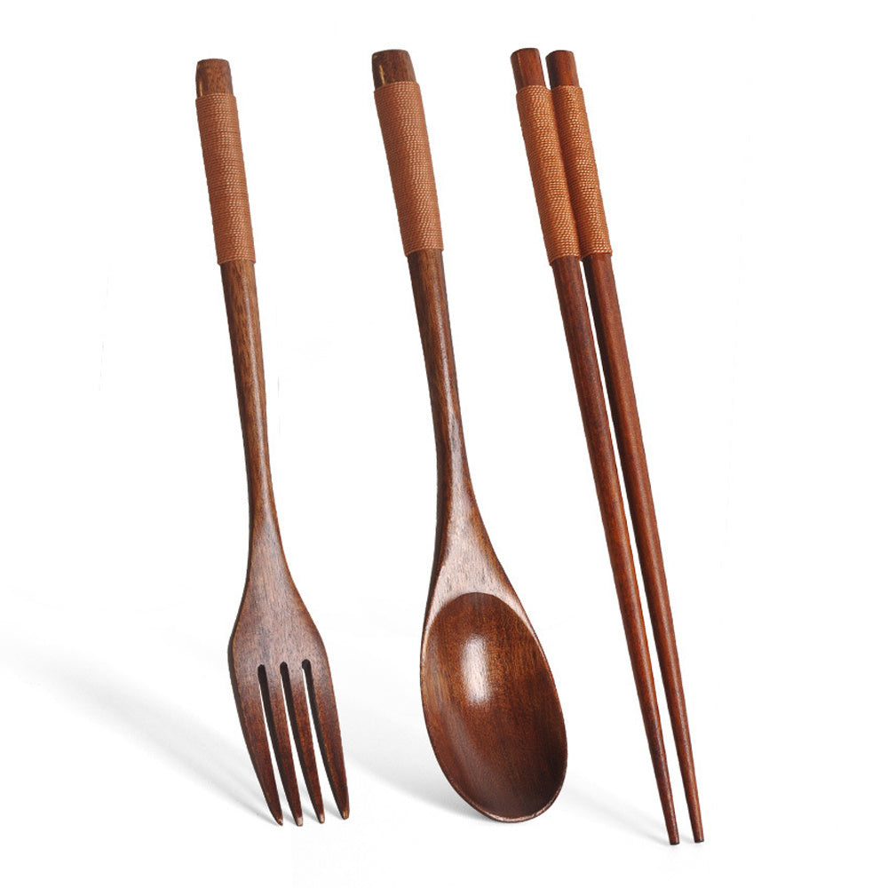 3-Piece High-Quality Wooden Cutlery Set: Spoon, Fork, Chopsticks | Handcrafted, Lightweight, Durable Kitchen Utensils