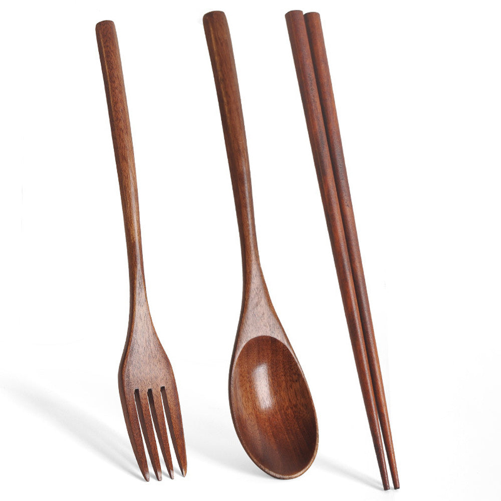 3-Piece High-Quality Wooden Cutlery Set: Spoon, Fork, Chopsticks | Handcrafted, Lightweight, Durable Kitchen Utensils