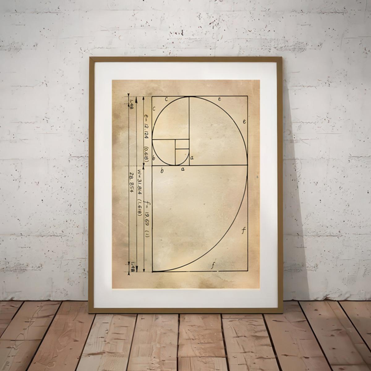 One canvas poster featuring the Fibonacci spiral and golden ratio, perfect for living room or home decor.