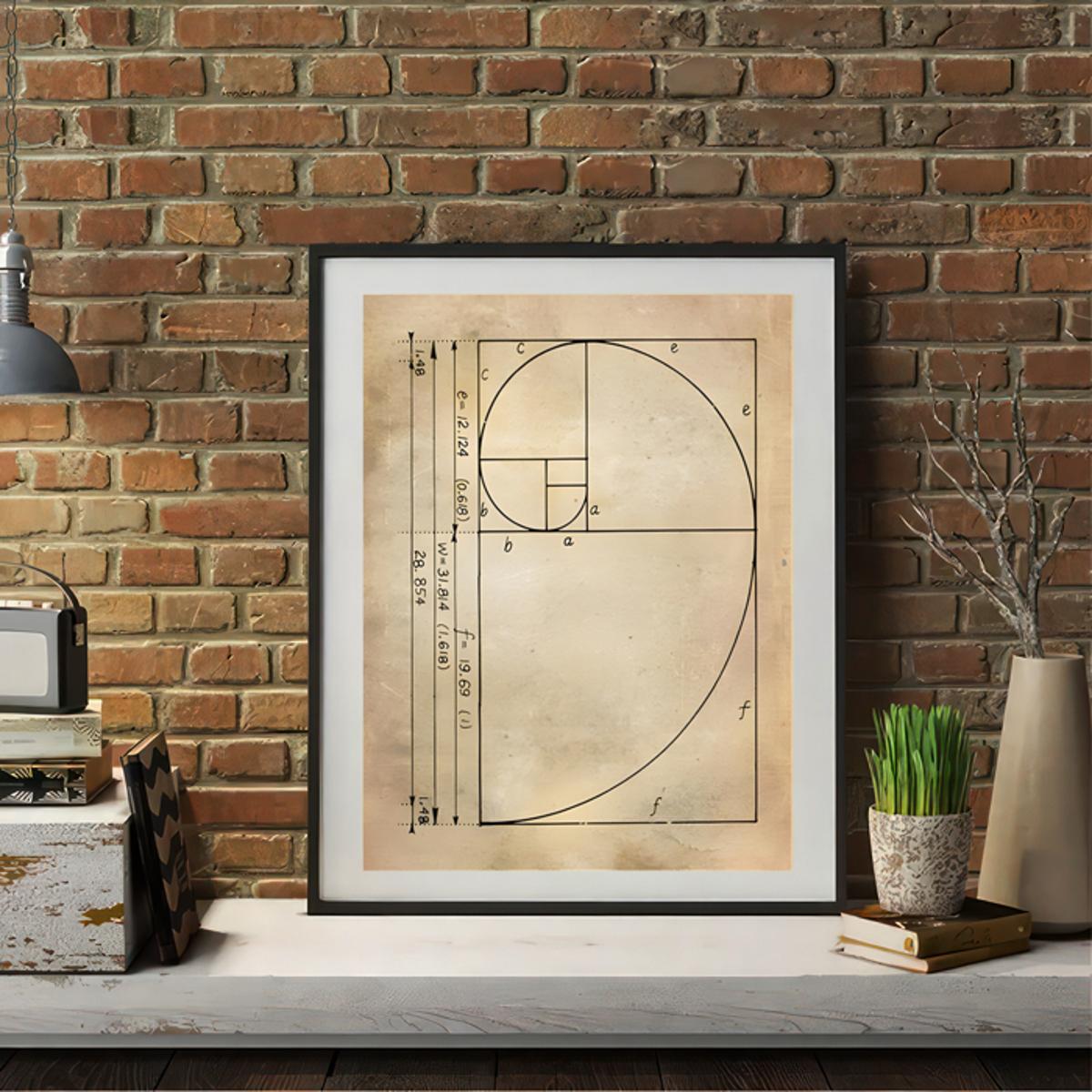 One canvas poster featuring the Fibonacci spiral and golden ratio, perfect for living room or home decor.