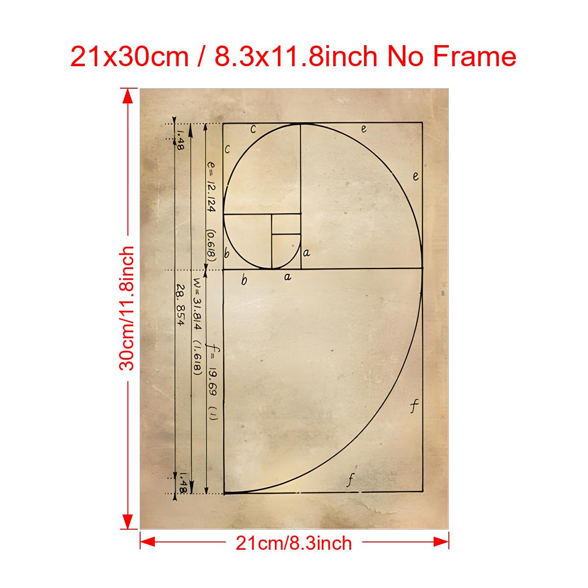 One canvas poster featuring the Fibonacci spiral and golden ratio, perfect for living room or home decor.