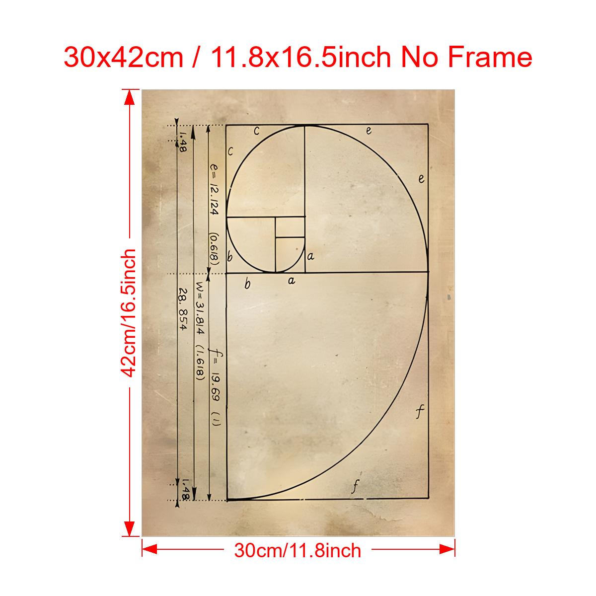 One canvas poster featuring the Fibonacci spiral and golden ratio, perfect for living room or home decor.