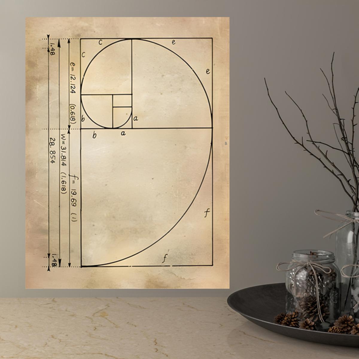 One canvas poster featuring the Fibonacci spiral and golden ratio, perfect for living room or home decor.