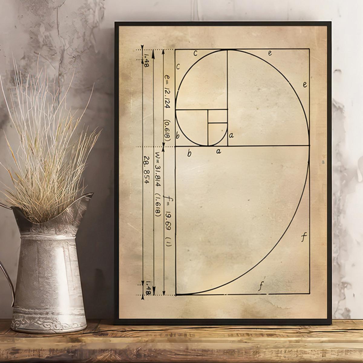 One canvas poster featuring the Fibonacci spiral and golden ratio, perfect for living room or home decor.