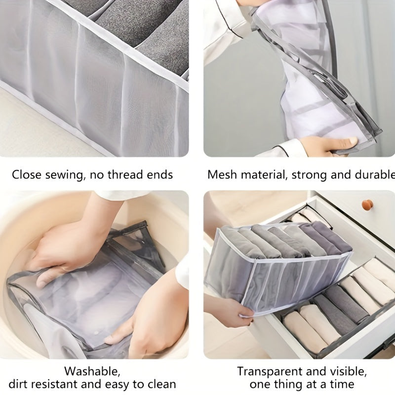 Lightweight wardrobe drawer storage box with grid mesh bag for organizing clothes, bra, socks, and underwear in the closet. Ideal for home storage.