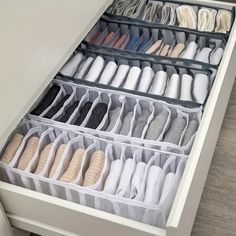 Lightweight wardrobe drawer storage box with grid mesh bag for organizing clothes, bra, socks, and underwear in the closet. Ideal for home storage.