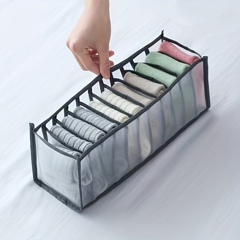 Lightweight wardrobe drawer storage box with grid mesh bag for organizing clothes, bra, socks, and underwear in the closet. Ideal for home storage.