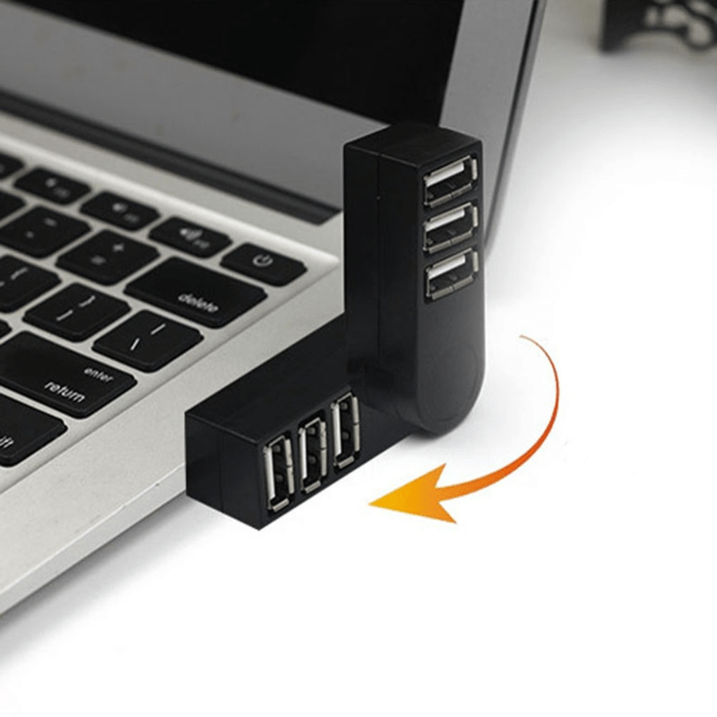 Top-notch mini USB hub adapter with 3 rotating ports for laptops and PCs