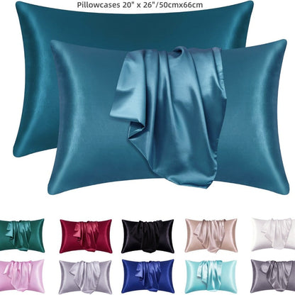 Set of 2 Polyester Pillowcases for Skin and Hair (Core Not Included) - Satin Pillowcases that are Soft, Breathable, Smooth, and Cooling for a Restful Night's Sleep