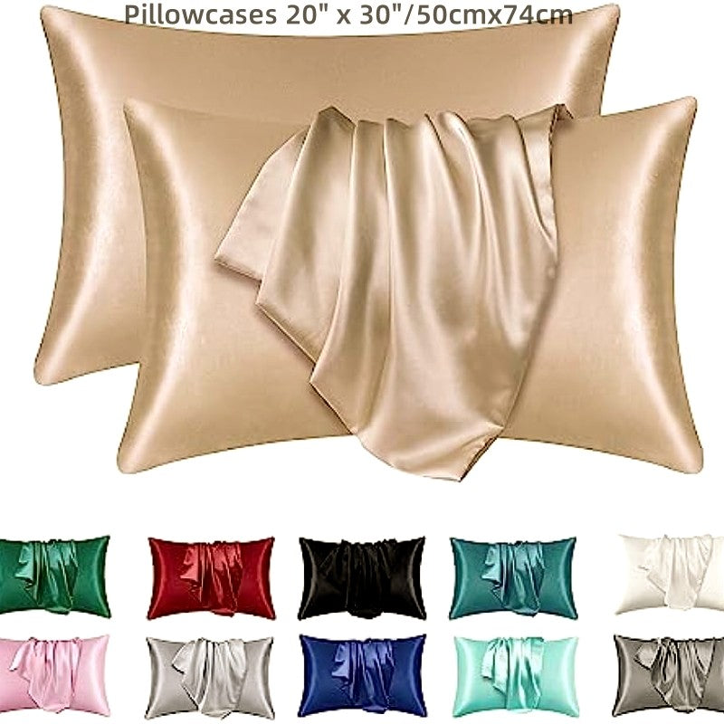 Set of 2 Polyester Pillowcases for Skin and Hair (Core Not Included) - Satin Pillowcases that are Soft, Breathable, Smooth, and Cooling for a Restful Night's Sleep