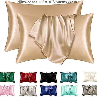 Set of 2 Polyester Pillowcases for Skin and Hair (Core Not Included) - Satin Pillowcases that are Soft, Breathable, Smooth, and Cooling for a Restful Night's Sleep