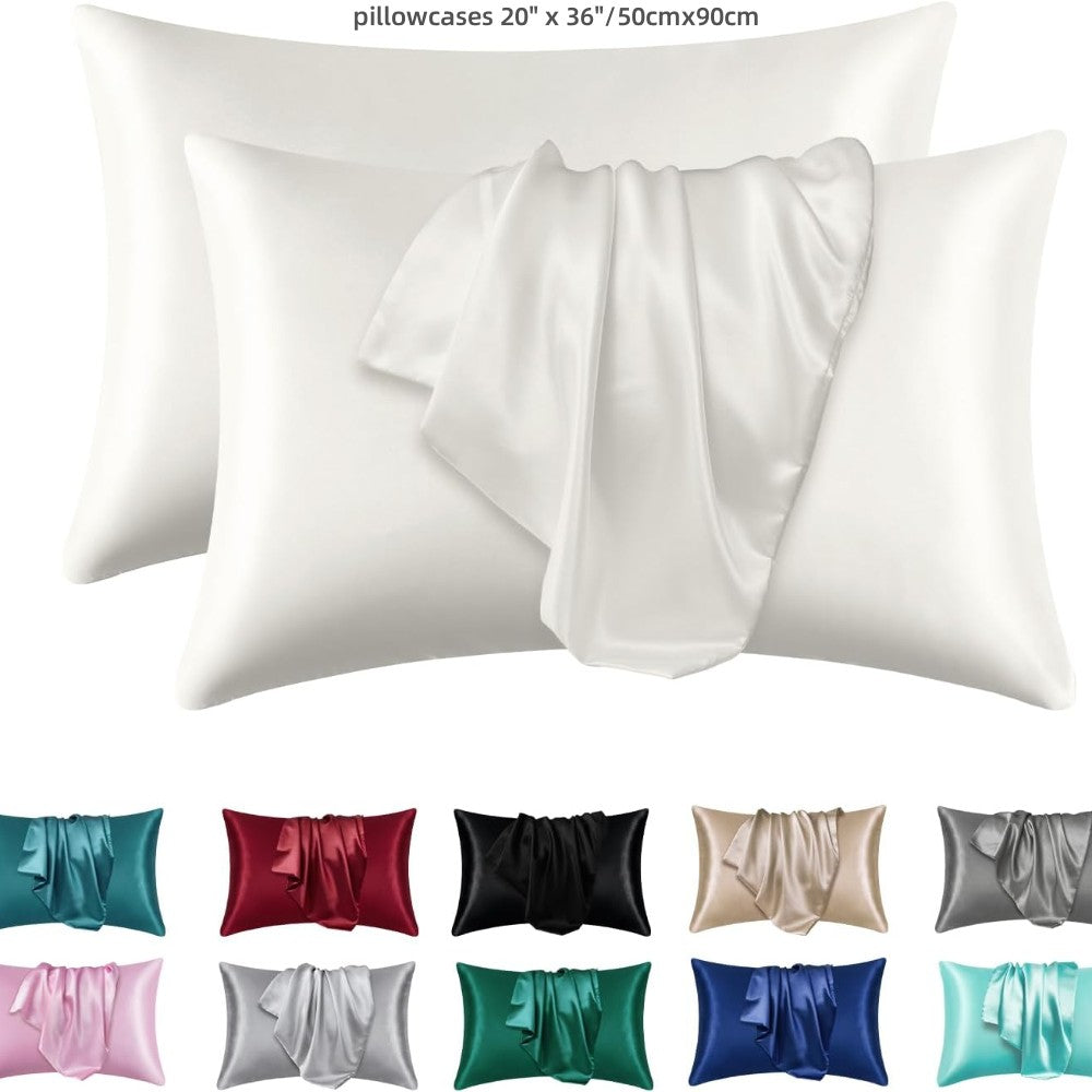 Set of 2 Polyester Pillowcases for Skin and Hair (Core Not Included) - Satin Pillowcases that are Soft, Breathable, Smooth, and Cooling for a Restful Night's Sleep