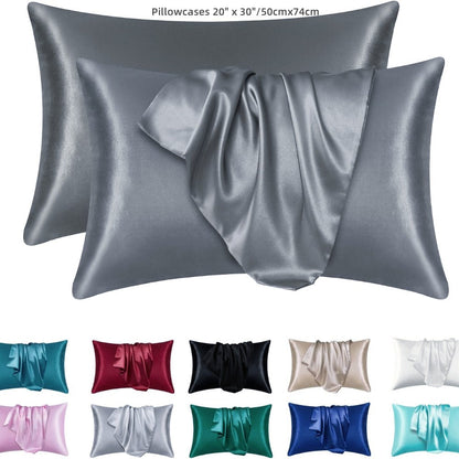 Set of 2 Polyester Pillowcases for Skin and Hair (Core Not Included) - Satin Pillowcases that are Soft, Breathable, Smooth, and Cooling for a Restful Night's Sleep