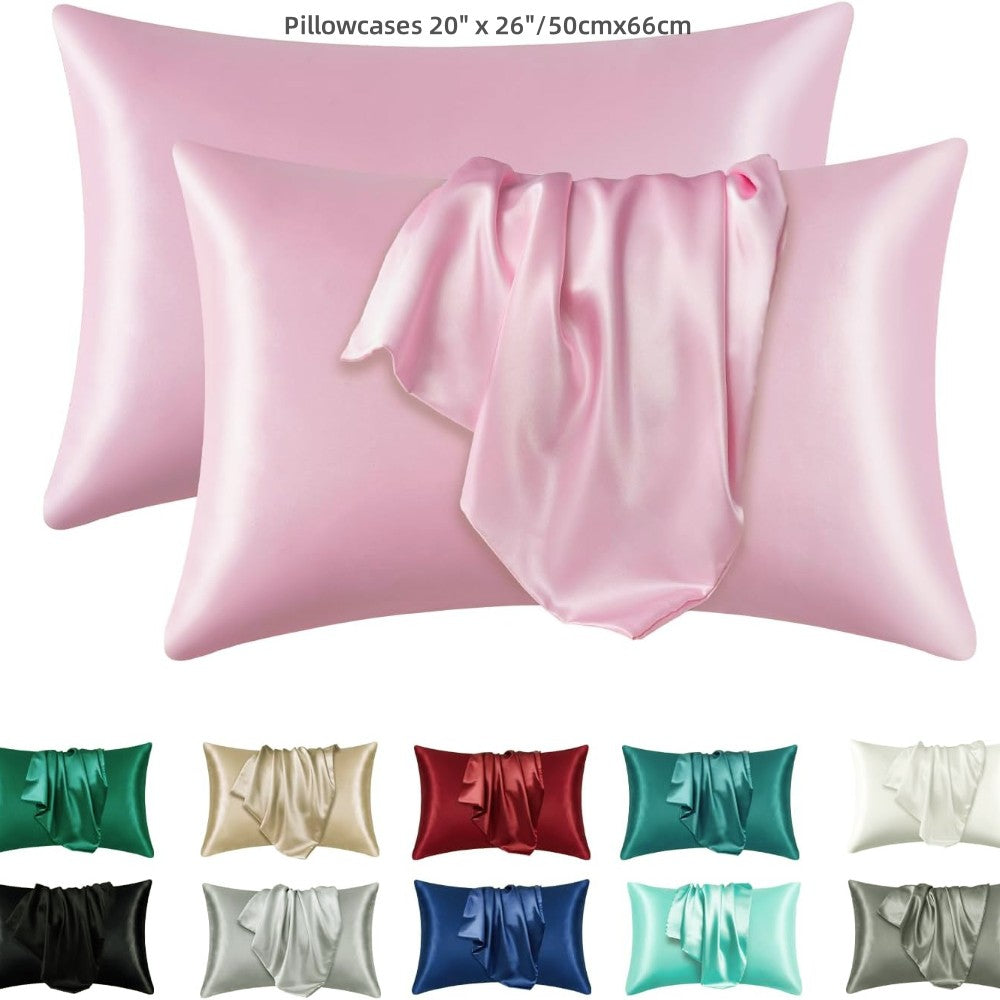 Set of 2 Polyester Pillowcases for Skin and Hair (Core Not Included) - Satin Pillowcases that are Soft, Breathable, Smooth, and Cooling for a Restful Night's Sleep