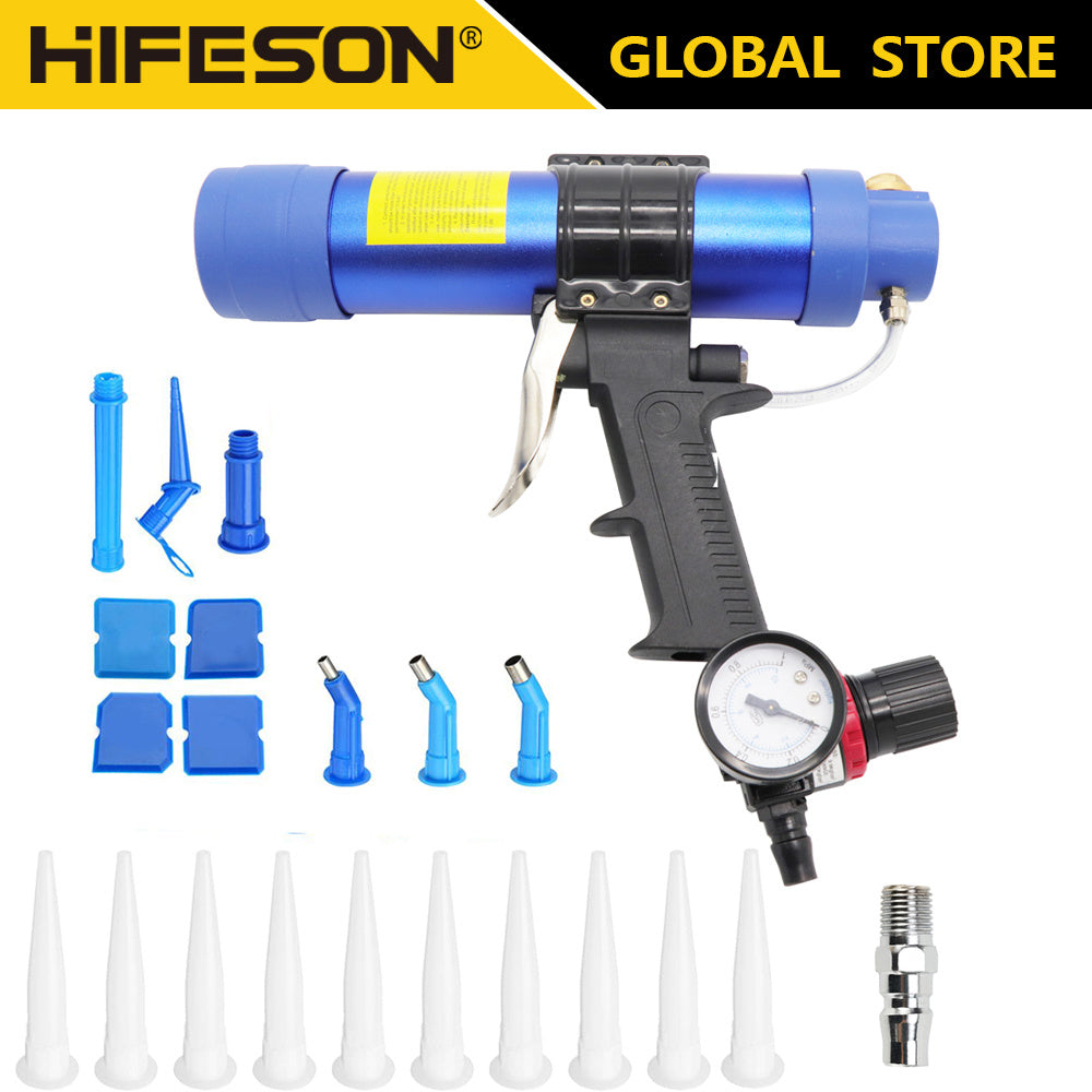 HIFESON 310ml Pneumatic Air Sealant Cartridge Gun Kit - Silicone Caulking Tool with Precision Nozzle, Pressure Gauge & Adjustable Flow Valve for Clean Seals in Automotive, Electrical