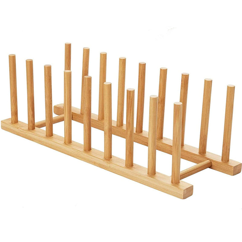 Keep your kitchen organized and clutter-free with this versatile 1pc Bamboo Rack. Use it to store dishes, plates, bowls, cups, books, pots, lids, cutting boards, and more. This stand drainer doubles as a storage holder and organizer for your kitchen