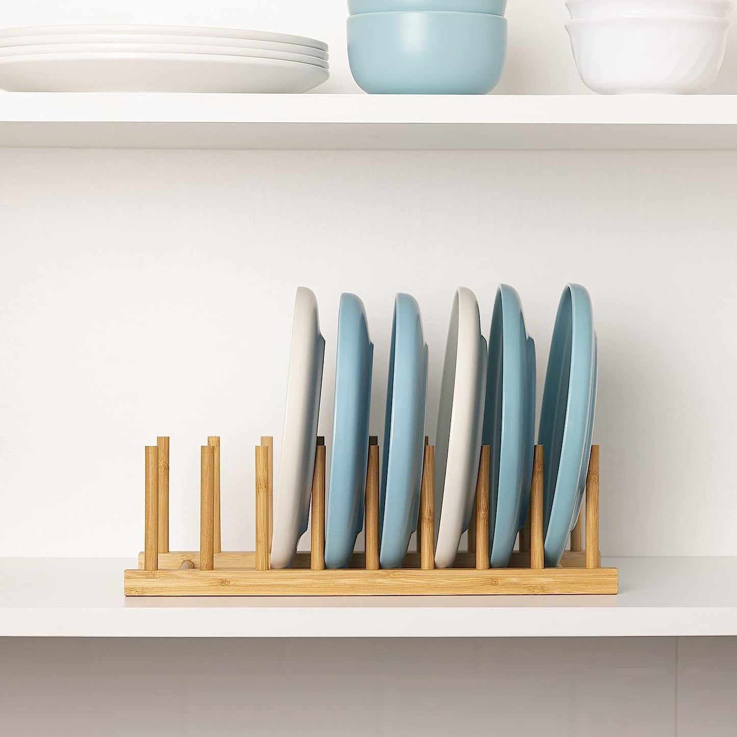 Keep your kitchen organized and clutter-free with this versatile 1pc Bamboo Rack. Use it to store dishes, plates, bowls, cups, books, pots, lids, cutting boards, and more. This stand drainer doubles as a storage holder and organizer for your kitchen