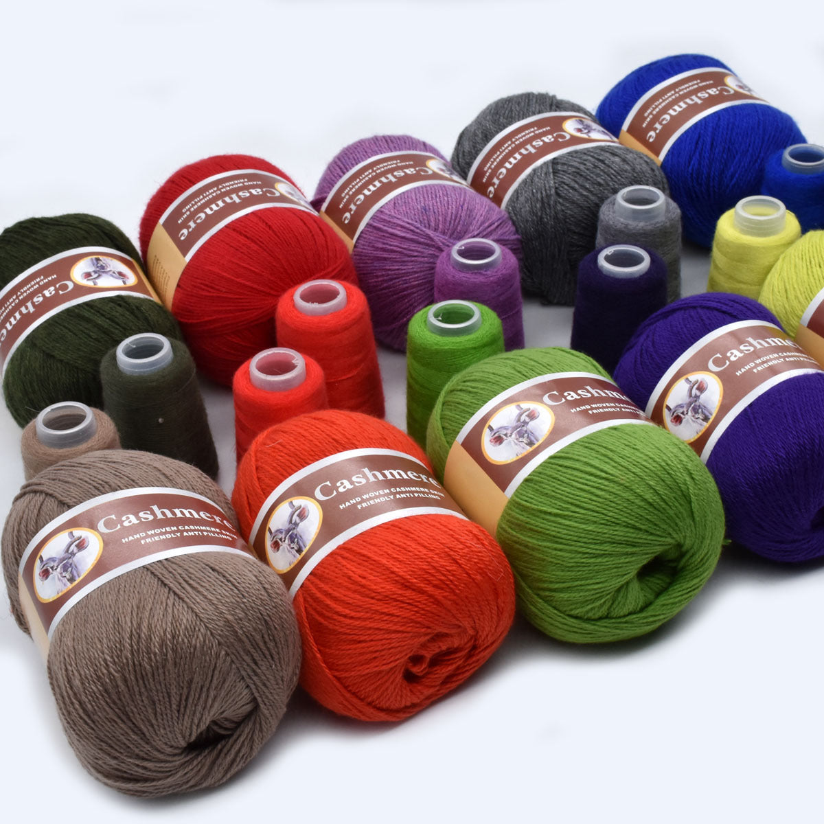 5 hand-woven cashmere blend yarns, 70% pure cashmere, 320m/350yd each in large (50g) & small (20g) skeins. Soft, anti-pilling for crochet & knitting. Ideal for scarves, sweaters, shawls in