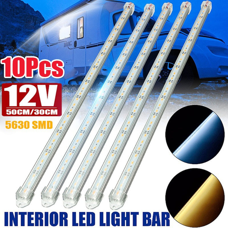 10pcs 12V LED light bars, available in 30CM or 50CM with switch for various vehicle and trailer applications.