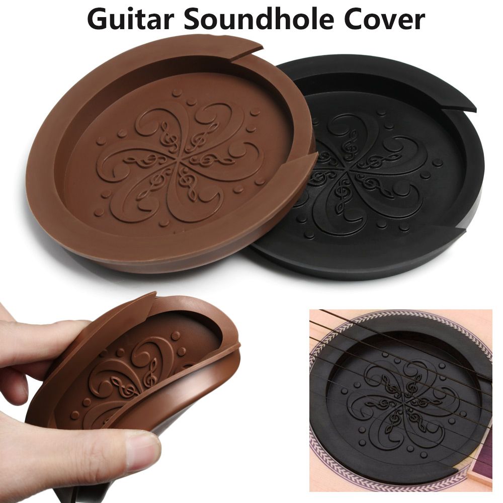 Silicone sound buffer block for acoustic guitar soundhole cover.