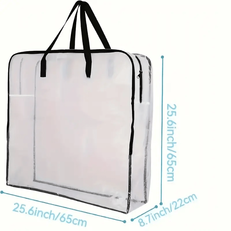 Clear Extra Large Clothes Storage Bag Set of 2, Foldable Zippered Bags with Handles for Clothes, Blankets, Quilts, Toys - Household Wardrobe Organizer, Space-Saving Solution for Closet, Bedroom, Home, Dorm