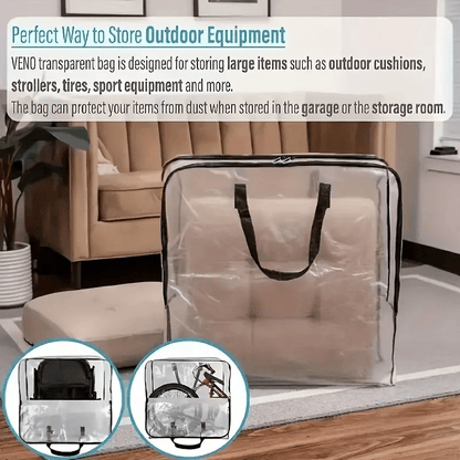 Clear Extra Large Clothes Storage Bag Set of 2, Foldable Zippered Bags with Handles for Clothes, Blankets, Quilts, Toys - Household Wardrobe Organizer, Space-Saving Solution for Closet, Bedroom, Home, Dorm