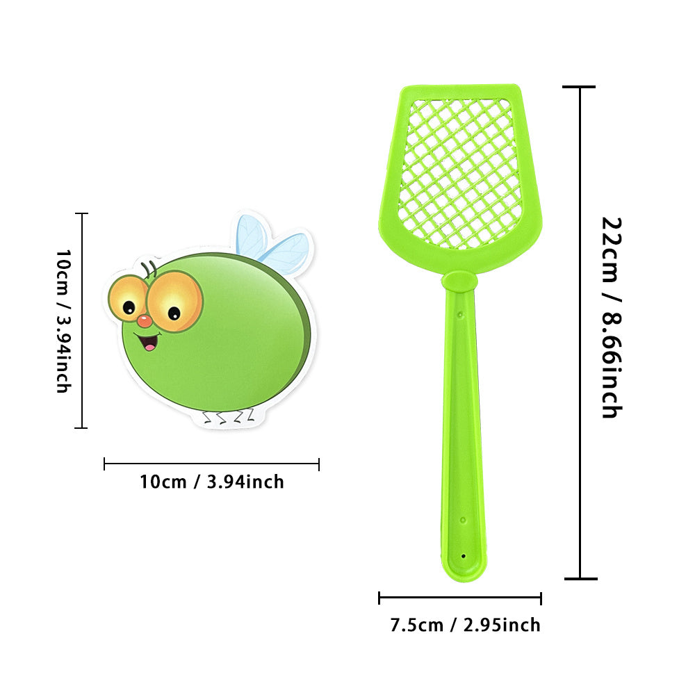 Double-sided write & wipe flash cards with 4 fly swatter toys for vocabulary building and Fry words practice in kindergarten classrooms.