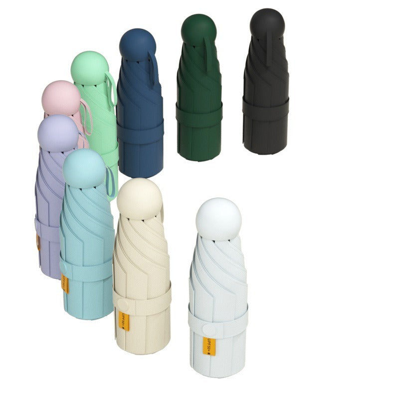 Mini capsule umbrella with UV protection coating for all weather conditions.