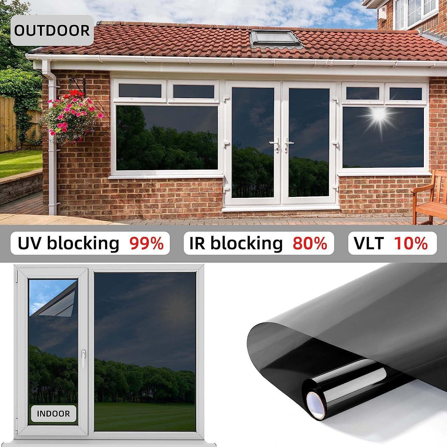 Transform your living space with this premium set of 4 Sunshade Heat Insulation Film Window Glass Stickers. Made from high-quality PET material, this one-way perspective film provides heat control, blocks 99% UV rays, and offers complete privacy. Easy to