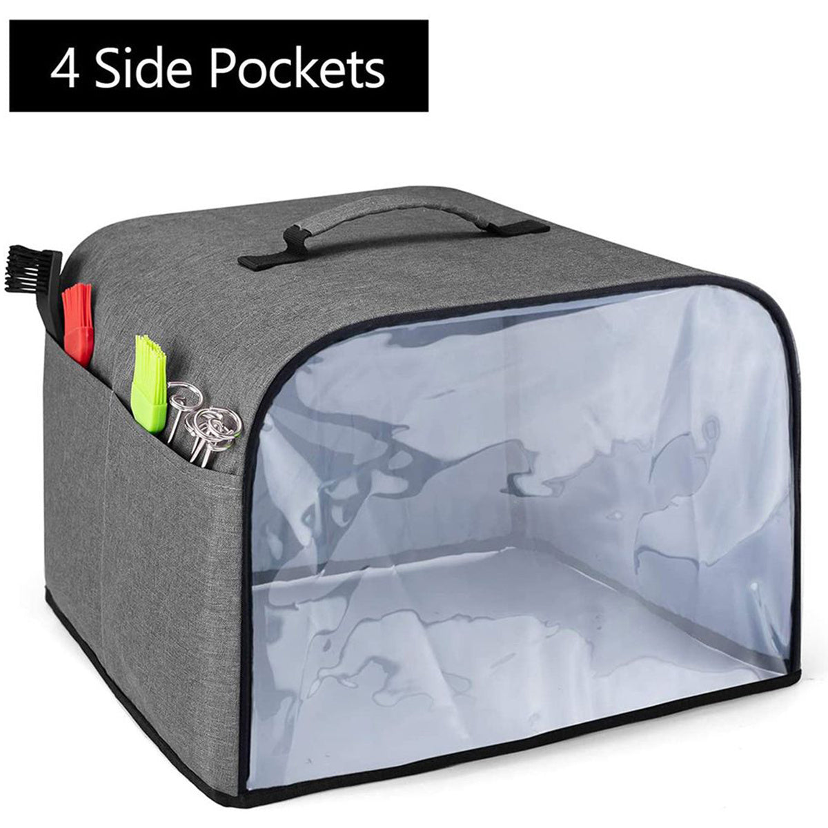 Protect your air fryer with this durable dust cover, featuring storage pockets and a clear front panel. Compatible with Ninja Foodi Grill AG301, AG302, and AG400 models, this waterproof cover measures 34.29 x 35.56 x 24.77 cm, making it the perfect fit