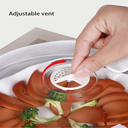 Food-grade PC microwave splatter guard with vent. Safe plate cover for cooking and heating. Kitchen oil shield and vegetable preserver. Ideal gift for Halloween and Christmas.