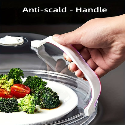 Food-grade PC microwave splatter guard with vent. Safe plate cover for cooking and heating. Kitchen oil shield and vegetable preserver. Ideal gift for Halloween and Christmas.