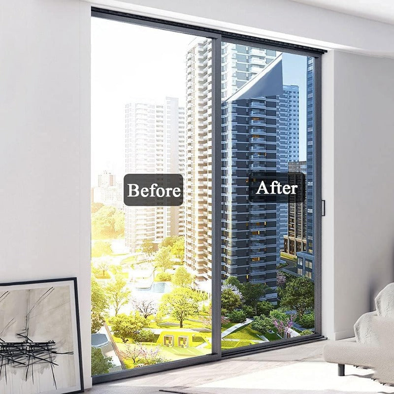 One piece of One Way Window Film designed for Daytime Privacy Protection. It features Electrostatic Self-Adhesive for easy installation on home glass windows. This film also offers Thermal Control and acts as a Mirror Film for Living Room Home Decor.