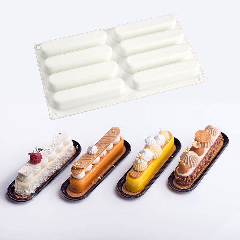 French Mousse Cake Mold - 1 Piece, 8 Long Strips of Sausage Silicone Mold for Baking DIY Pudding and Chocolate