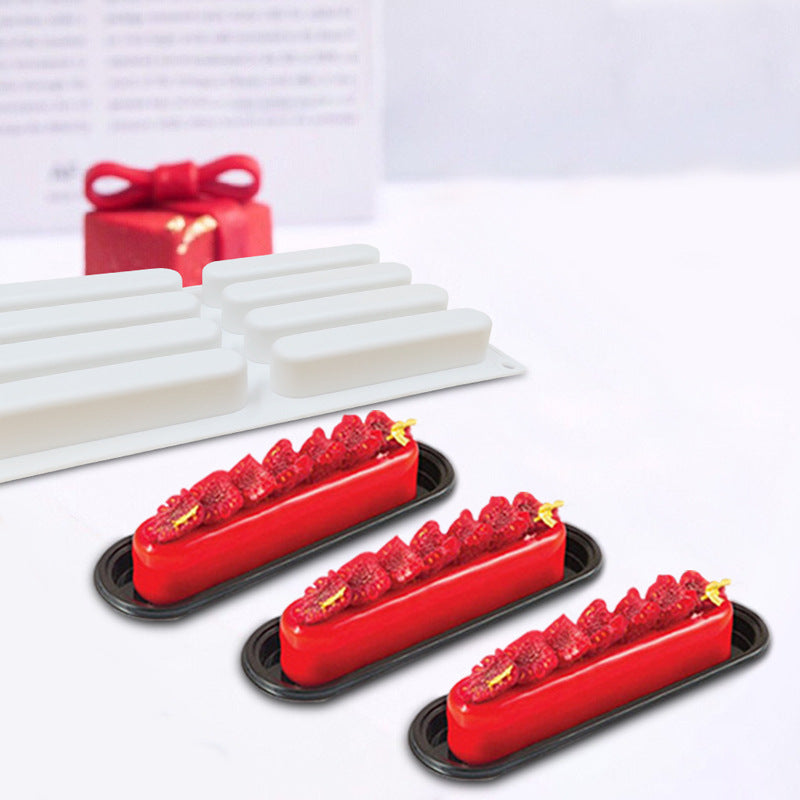 French Mousse Cake Mold - 1 Piece, 8 Long Strips of Sausage Silicone Mold for Baking DIY Pudding and Chocolate