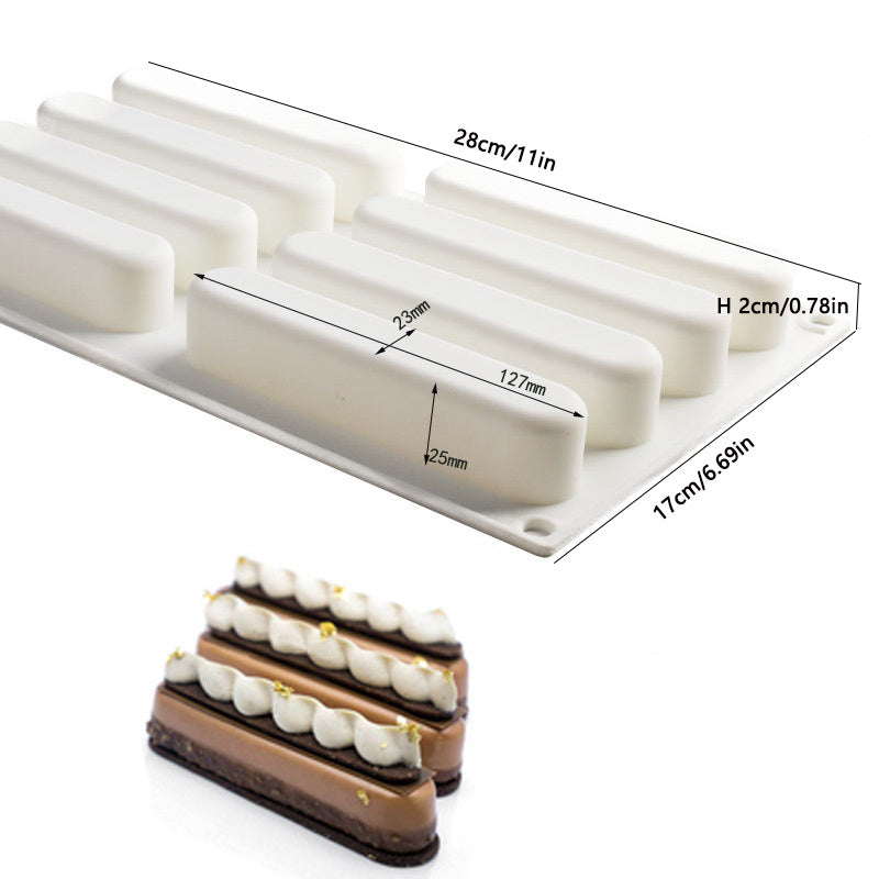 French Mousse Cake Mold - 1 Piece, 8 Long Strips of Sausage Silicone Mold for Baking DIY Pudding and Chocolate