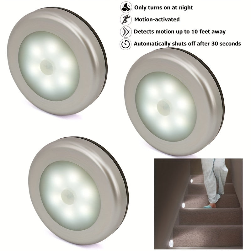 Motion Sensor Puck Lights in sets of 3, 6, 9, or 12, battery-powered LED lights for various areas of the home.