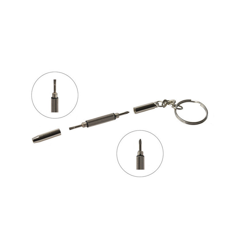 1 piece 3-in-1 portable kit for repairing eyeglasses, sunglasses, and watches with a screwdriver on a keychain.