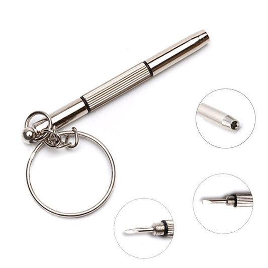 1 piece 3-in-1 portable kit for repairing eyeglasses, sunglasses, and watches with a screwdriver on a keychain.