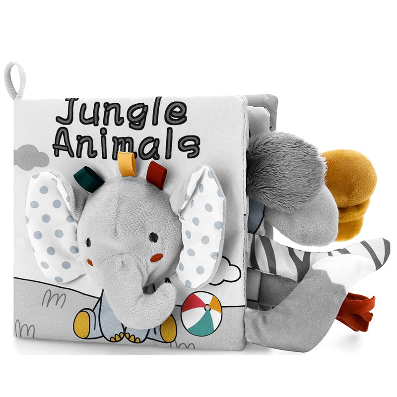 Interactive, chew-resistant cloth book for early learning and cognitive development, perfect gift for young children.