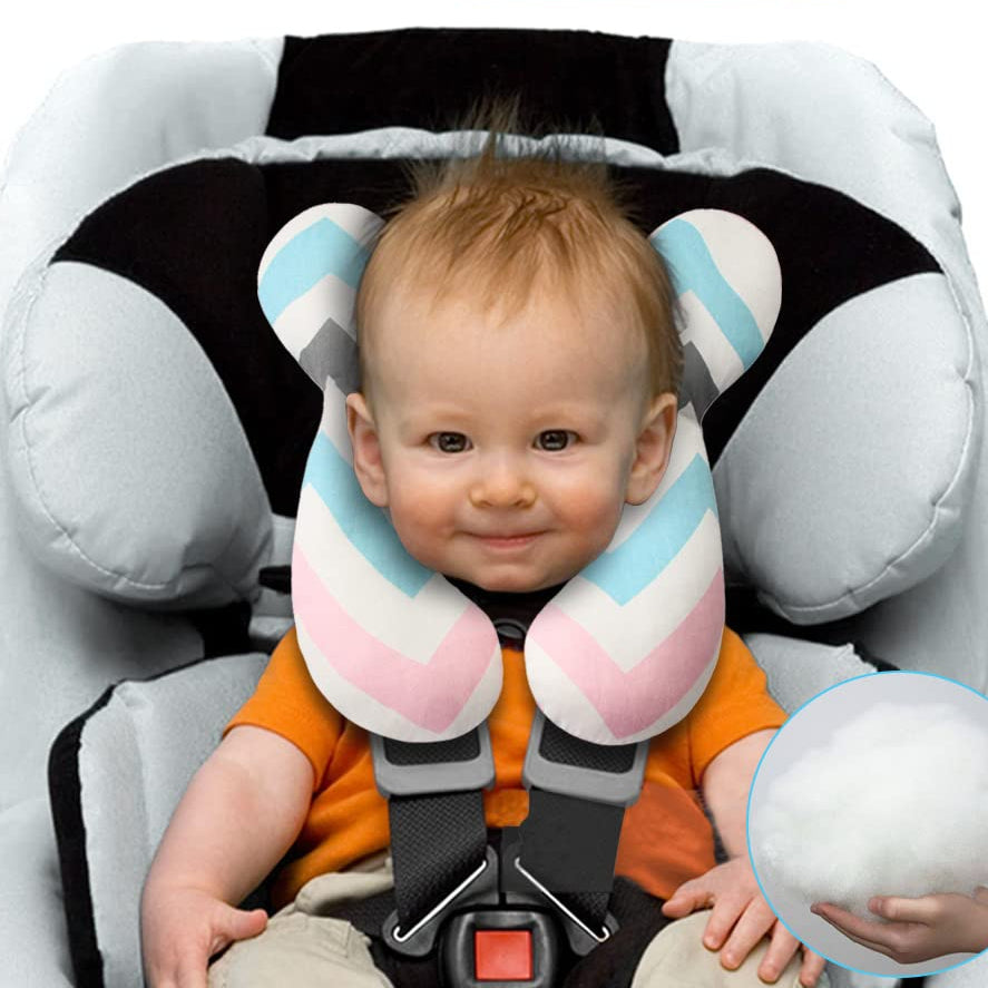 Bestselling Soft Polyester Neck Support Pillow for Kids - Lightweight Travel Pillow for Car Seat, Stroller, Unique Circle Design in White and Red, Kids Neck Pillows