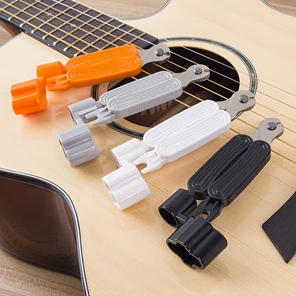 Stainless Steel Guitar Tool Kit with 3-in-1 functionality for folk guitarists. Durable multi-color design.