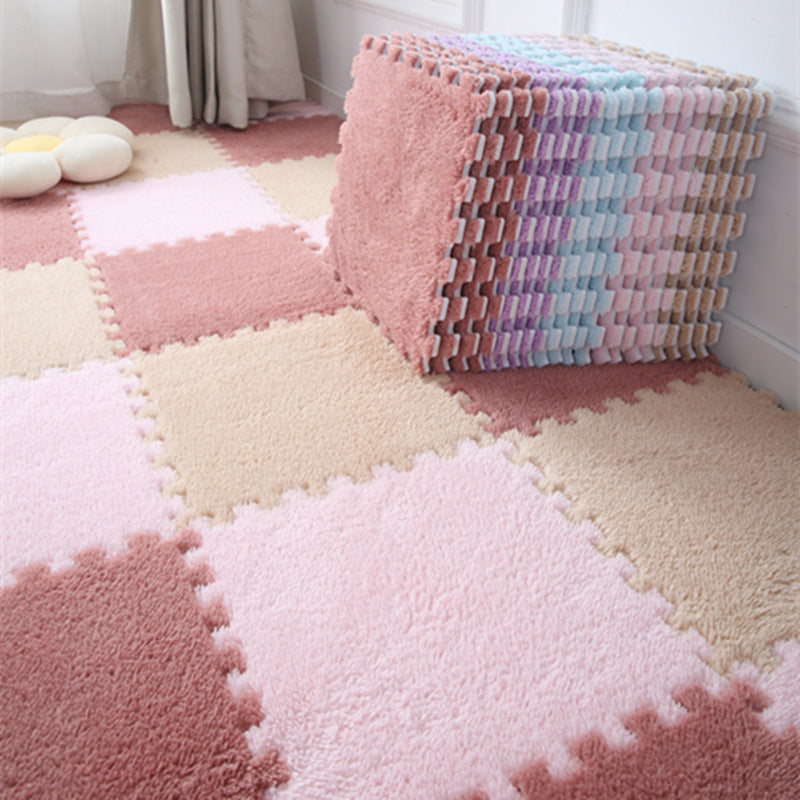 Set of 10 square panel floor mats for a fully padded girl's bedroom, featuring a thickened carpet ideal for crawling and playing by the bedside in the floating window bedroom.