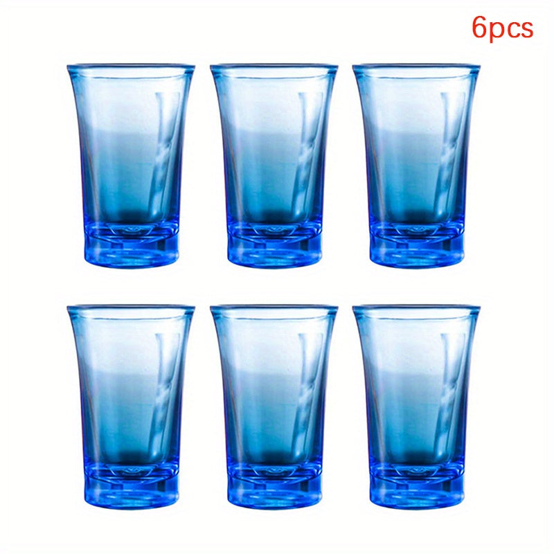 Set of 6 small acrylic shot glasses for bar, pub, club, restaurant, and home use. Ideal for liquor, spirits, and all drinks.