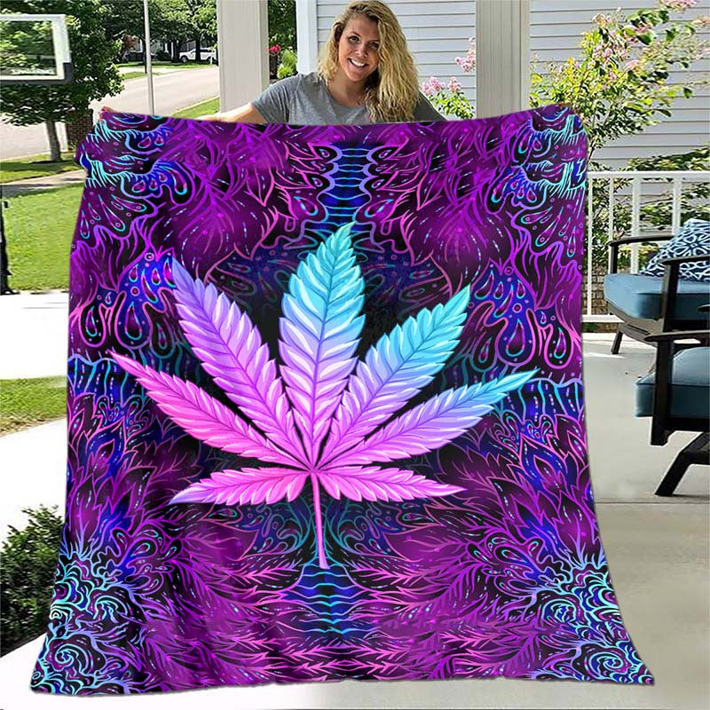 One Purple Psychedelic Maple Leaves Blanket, Lightweight Flannel Throw ideal for Sofa, Bed, Travel, Camping, Livingroom, Office, Couch, Chair, and Bed. This Digital Printing Fleece Blanket features Soft and Warm Flannel Fabric.