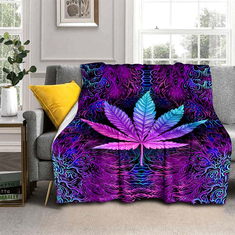 One Purple Psychedelic Maple Leaves Blanket, Lightweight Flannel Throw ideal for Sofa, Bed, Travel, Camping, Livingroom, Office, Couch, Chair, and Bed. This Digital Printing Fleece Blanket features Soft and Warm Flannel Fabric.