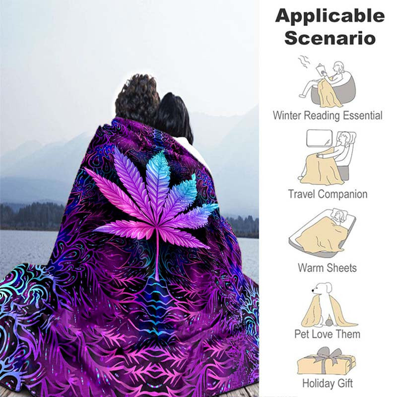 One Purple Psychedelic Maple Leaves Blanket, Lightweight Flannel Throw ideal for Sofa, Bed, Travel, Camping, Livingroom, Office, Couch, Chair, and Bed. This Digital Printing Fleece Blanket features Soft and Warm Flannel Fabric.